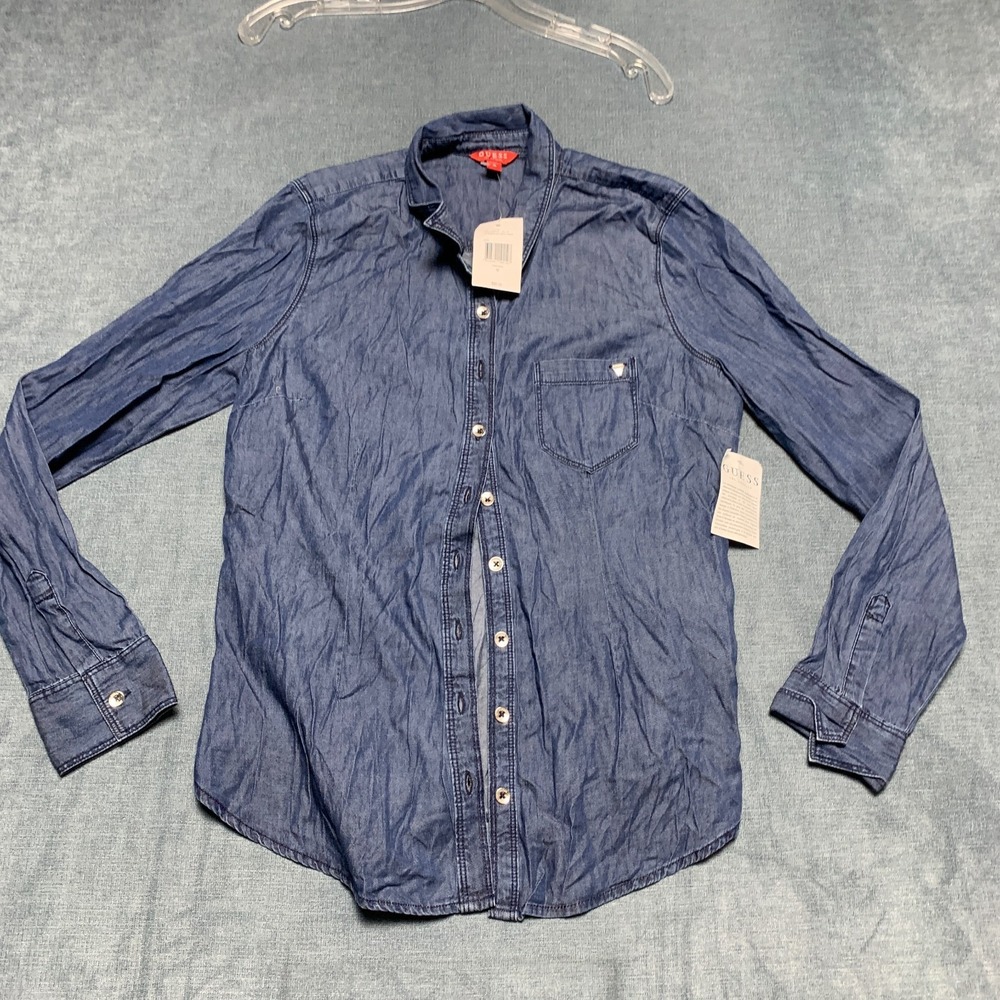 Guess Los Angeles Shirt Womens Medium Blue Button Up Long Sleeve Streetwear